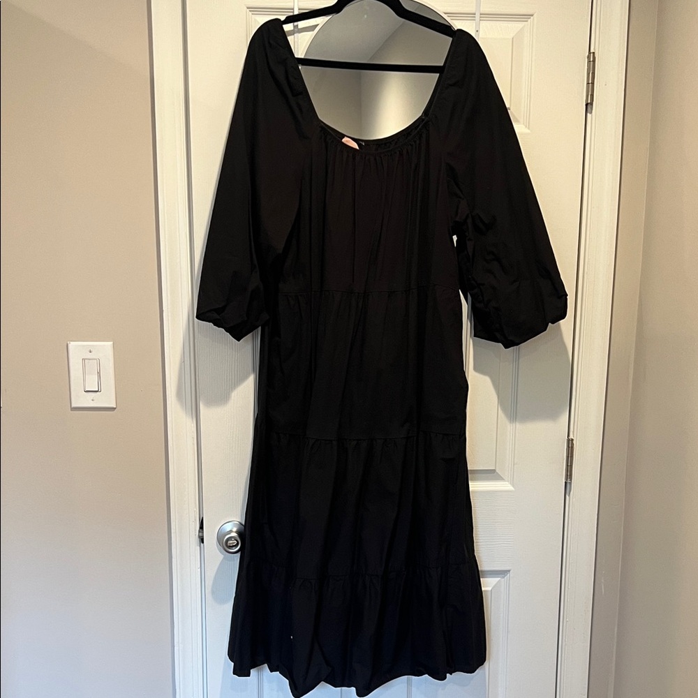 Show Me Your MuMu Black Midi Dress with Puff Sleeves